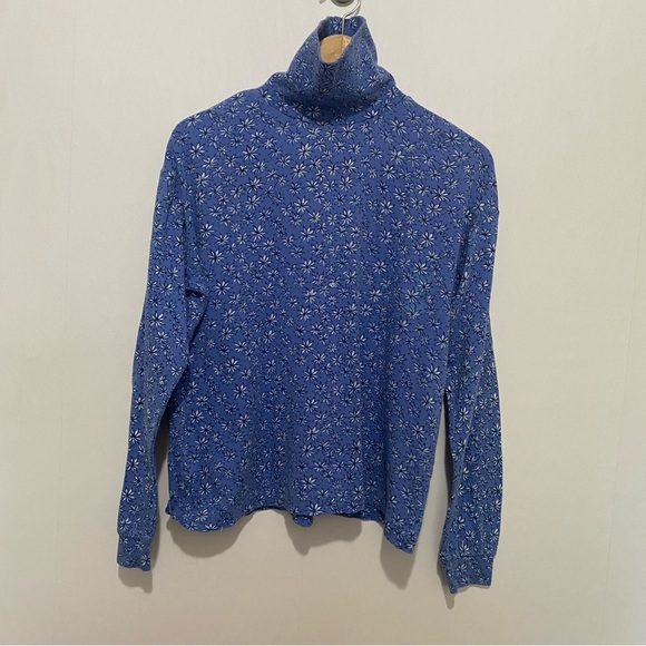 Brass Plum Tops - Vintage Brass Plum Nordstrom Blue Floral Daisy Print Turtleneck Top L 90s Y2K